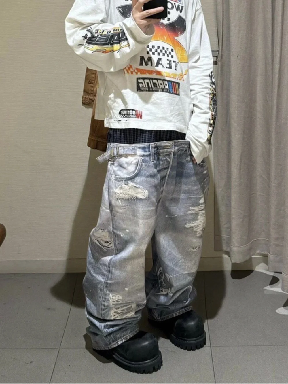 Mens XL Baggy Sweatpants Grey Stacked Fit Wide Leg jeans Streetwear SZ‎ 4